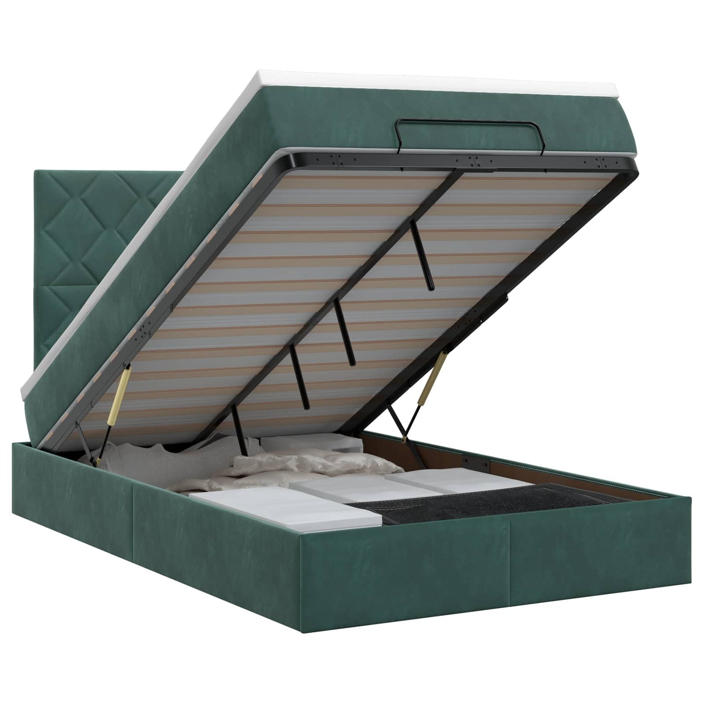 Letto ottomano con materasso Verde Scuro 120 x 190 cm Velluto | homemem39