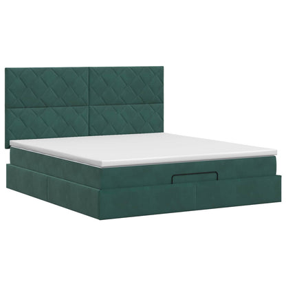 Letto ottomano con materasso Verde Scuro 160 x 200 cm Velluto