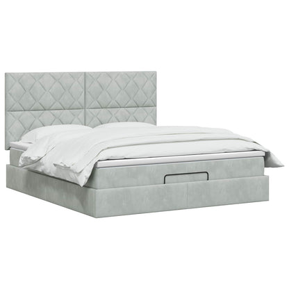 Letto ottomano con materasso Grigio Chiaro 180 x 200 cm Velluto | homemem39