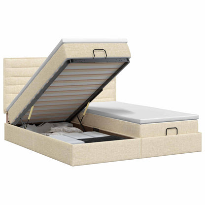 Letto ottomano con materasso con testiera 2 pz Crema Tessuto | homemem39