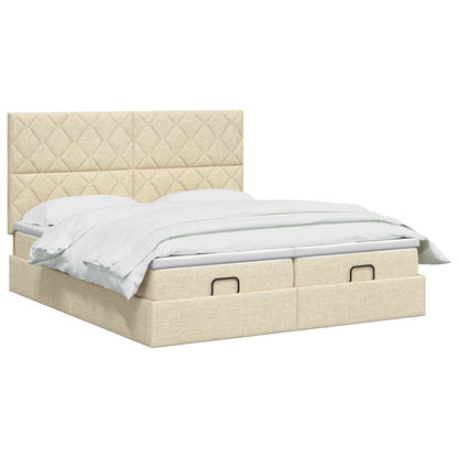Letto ottomano con materasso con testiera 2 pz Crema Tessuto | homemem39