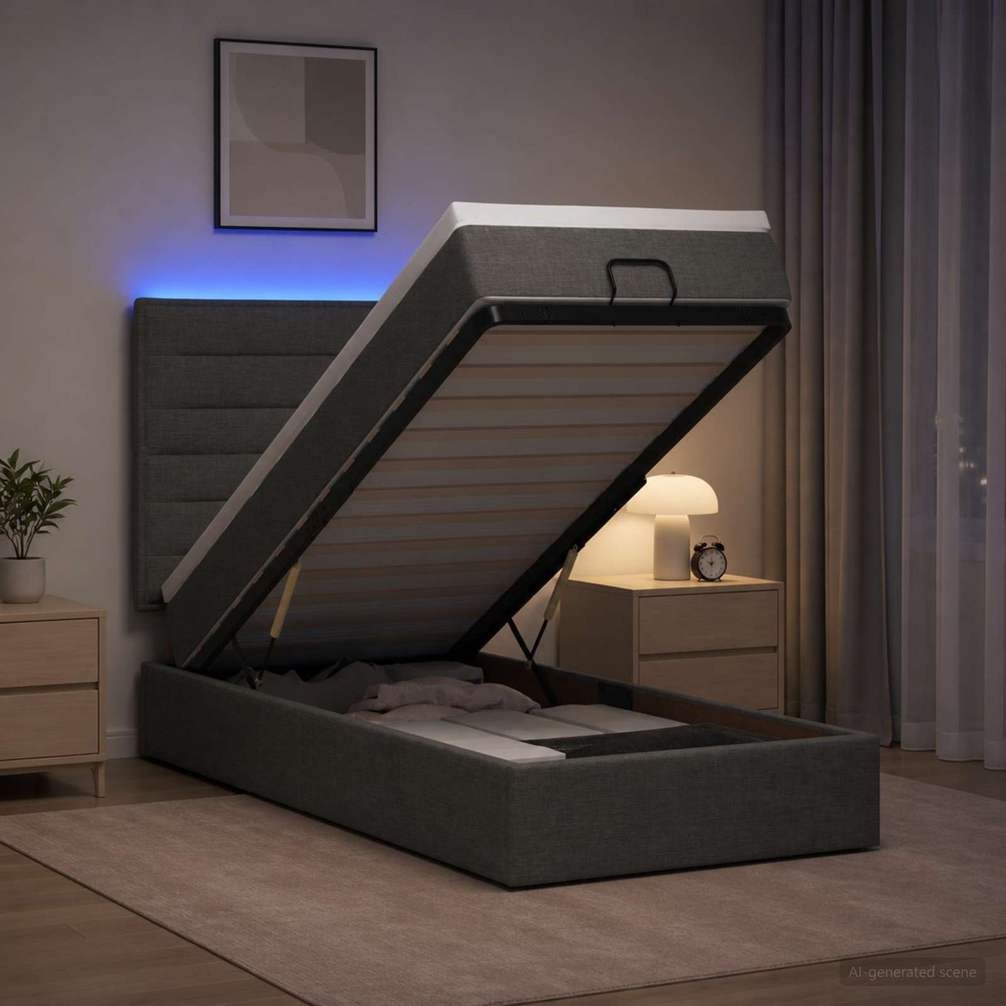 Letto Ottomano con Materasso e LED Grigio Scuro 80 x 200 cm