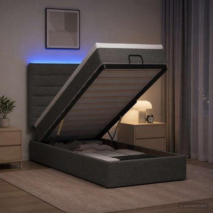Letto Ottomano con Materasso e LED Grigio Scuro 100 x 200 cm