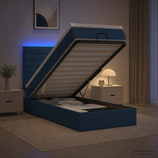 Letto Ottomano con Materasso e LED Blu 80 x 200 cm Tessuto