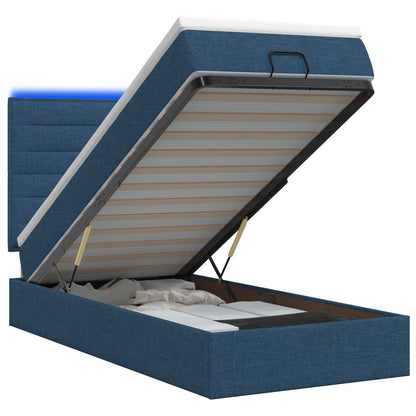 Letto Ottomano con Materasso e LED Blu 80 x 200 cm Tessuto
