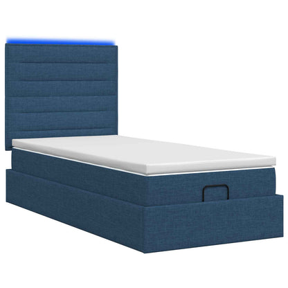Letto Ottomano con Materasso e LED Blu 80 x 200 cm Tessuto