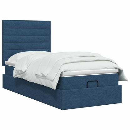 Letto Ottomano con Materasso e LED Blu 80 x 200 cm Tessuto