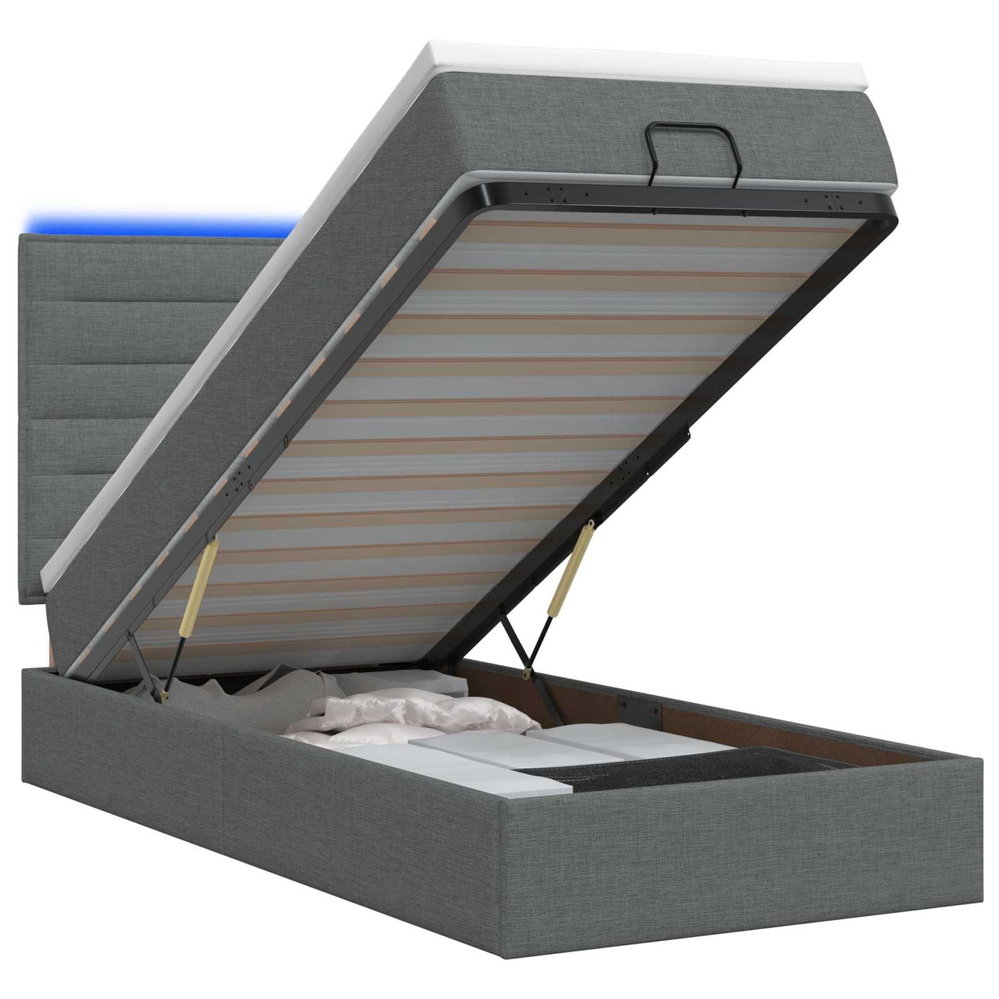 Letto Ottomano con Materasso e LED Grigio Scuro 100 x 200 cm