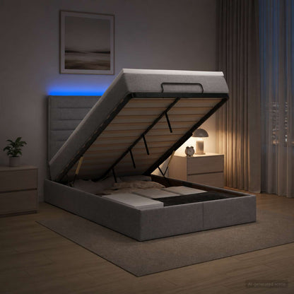 Letto Ottomano con Materasso e LED Grigio Chiaro 120 x 200 cm