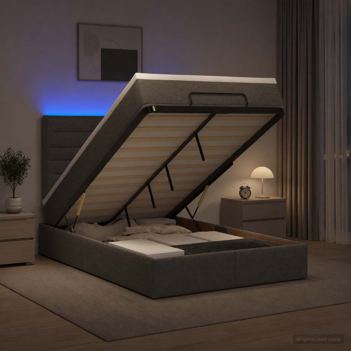 Letto Ottomano con Materasso e LED Grigio Scuro 120 x 200 cm