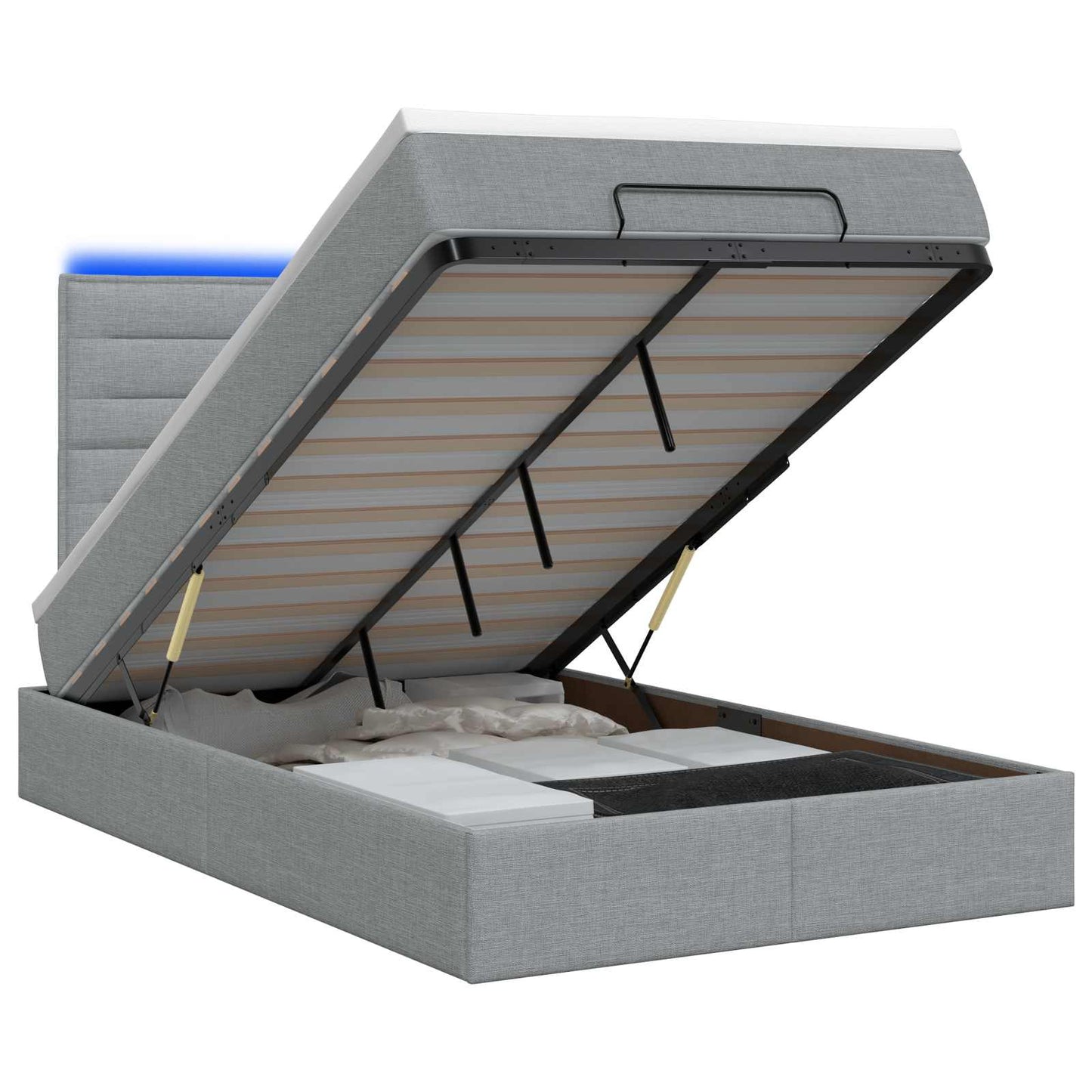 Letto Ottomano con Materasso e LED Grigio Chiaro 120 x 200 cm