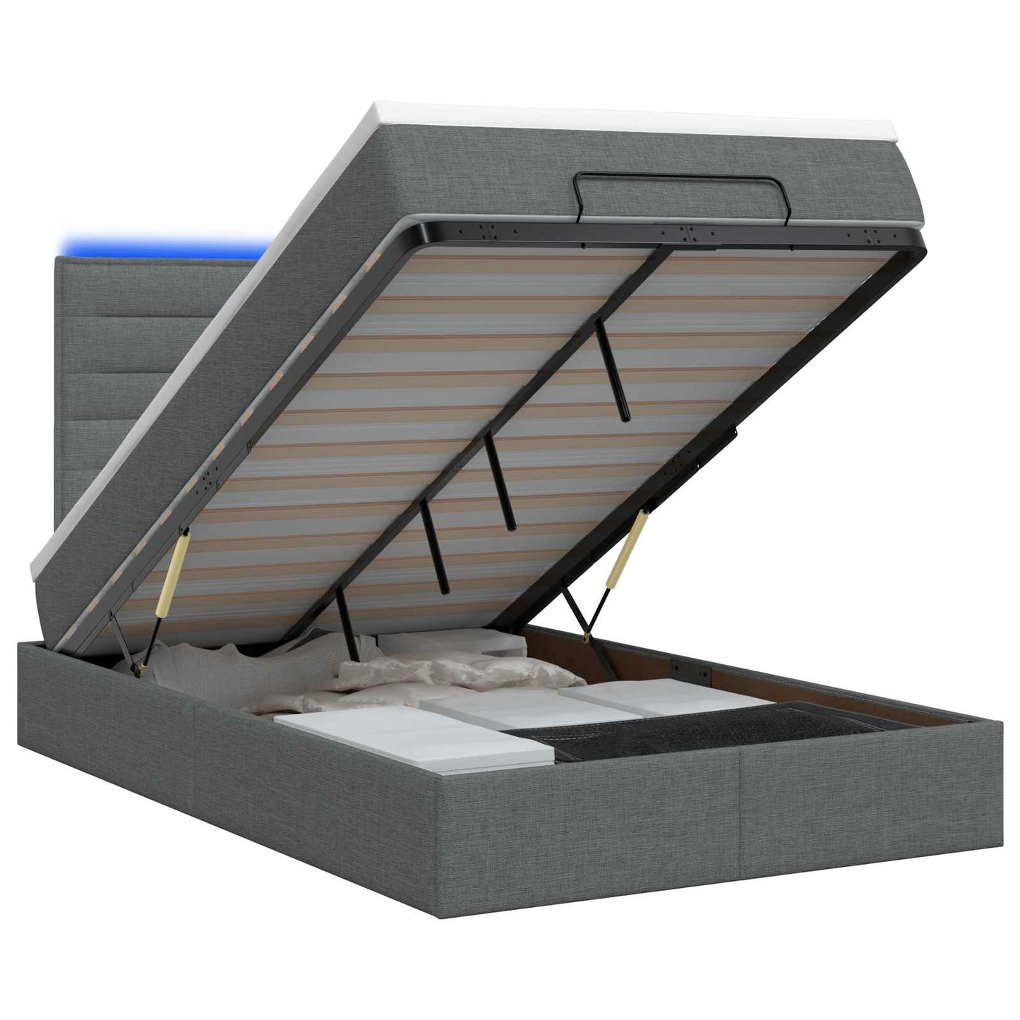 Letto Ottomano con Materasso e LED Grigio Scuro 120 x 200 cm