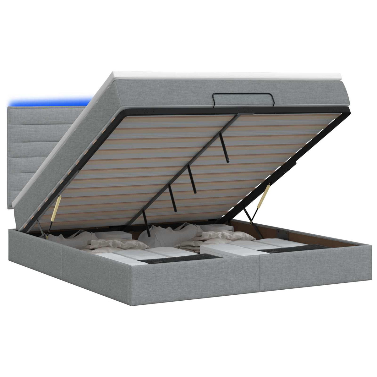 Letto Ottomano con Materasso e LED Grigio Chiaro 140 x 190 cm | homemem39