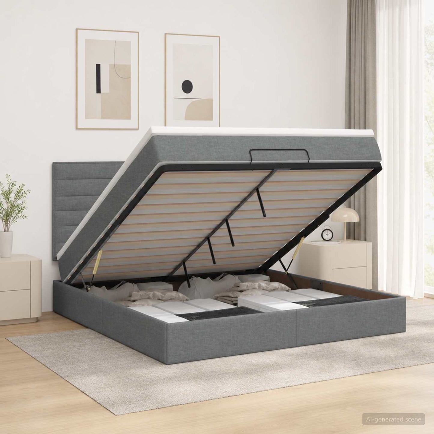 Letto Ottomano con Materasso e LED Grigio Scuro 140 x 190 cm