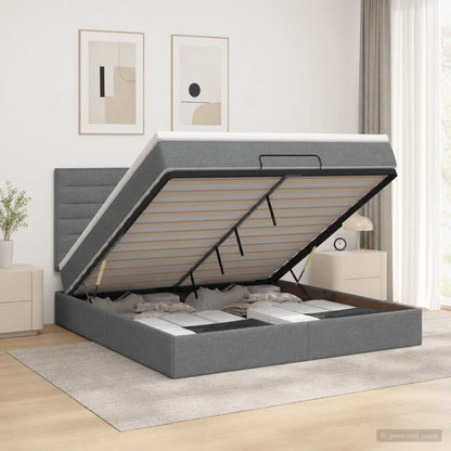 Letto Ottomano con Materasso e LED Grigio Scuro 140 x 190 cm