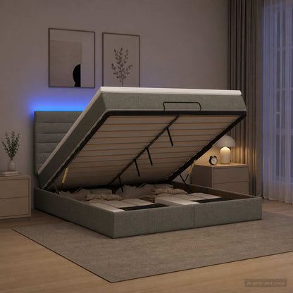 Letto Ottomano con Materasso e LED Grigio Scuro 140 x 190 cm