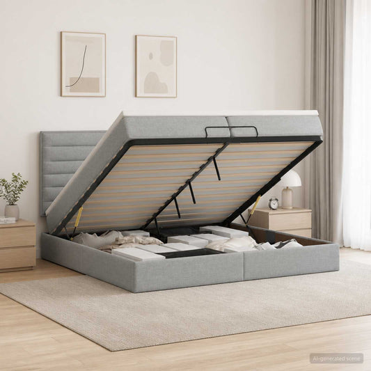 Letto Ottomano con Materasso e LED Grigio Chiaro 200 x 200 cm