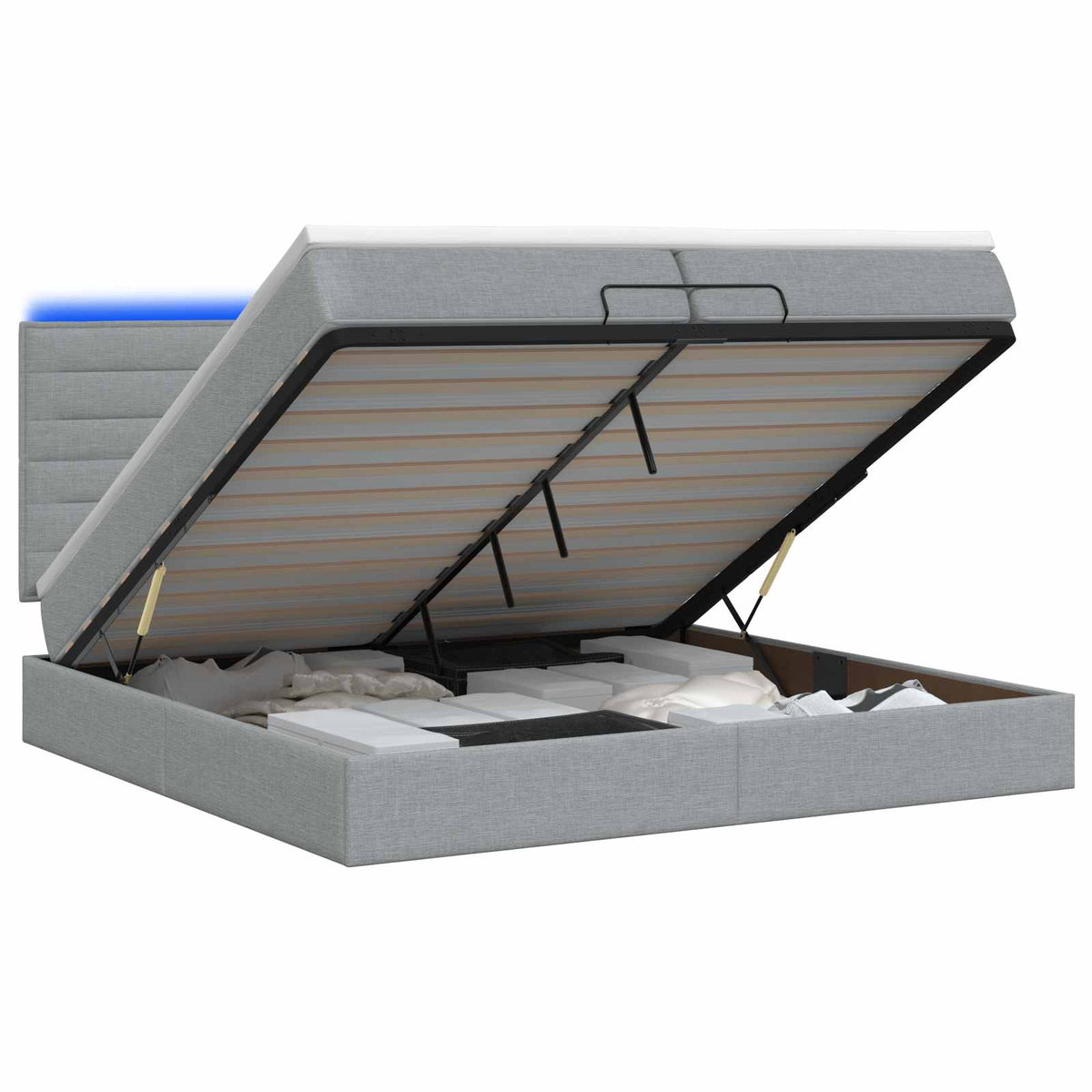 Letto Ottomano con Materasso e LED Grigio Chiaro 200 x 200 cm