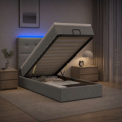 Letto Ottomano con Materasso e LED Grigio Chiaro 90 x 200 cm