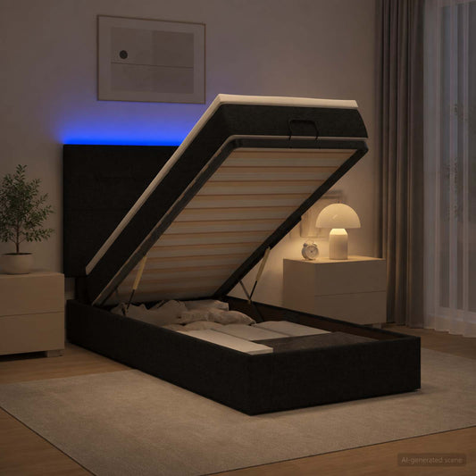 Letto Ottomano con Materasso e LED Nero 90 x 190 cm Tessuto - homemem39