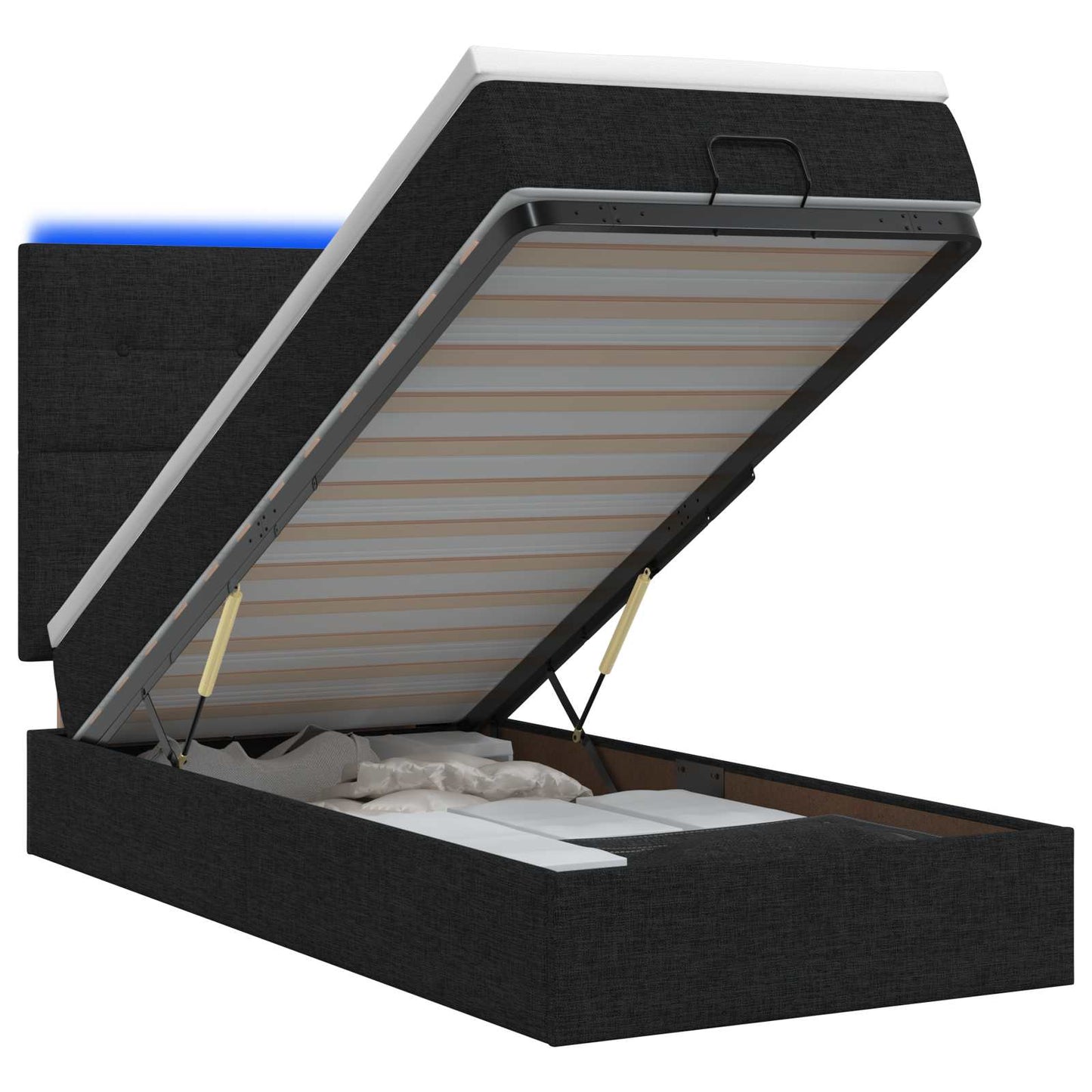 Letto Ottomano con Materasso e LED Nero 80 x 200 cm Tessuto | homemem39