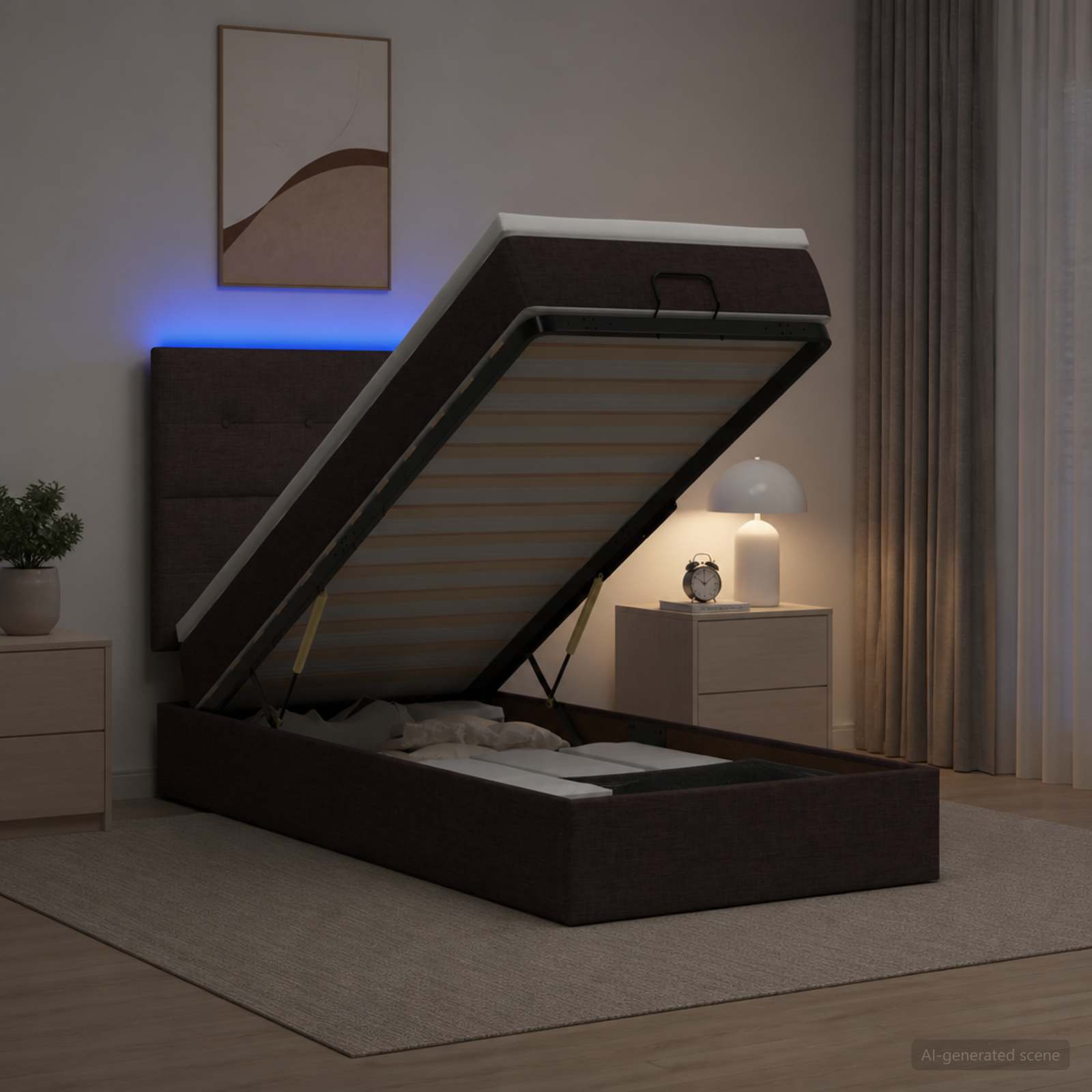 Letto Ottomano con Materasso e LED Marrone Scuro 100 x 200 cm | homemem39