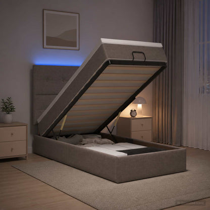 Letto Ottomano con Materasso e LED Tortora 100 x 200 cm Tessuto | homemem39