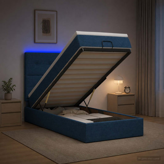 Letto Ottomano con Materasso e LED Blu 80 x 200 cm Tessuto | homemem39