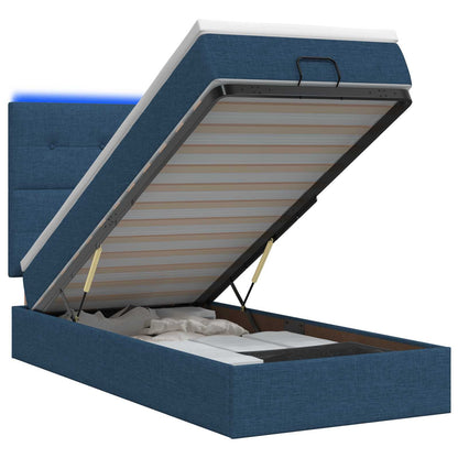 Letto Ottomano con Materasso e LED Blu 80 x 200 cm Tessuto