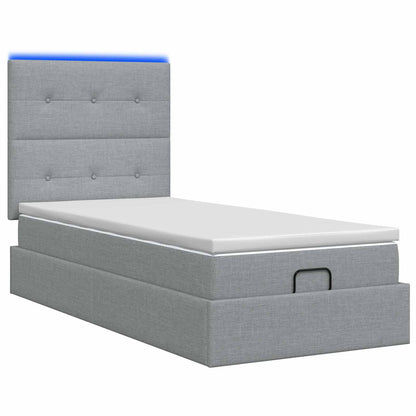 Letto Ottomano con Materasso e LED Grigio Chiaro 90 x 190 cm | homemem39