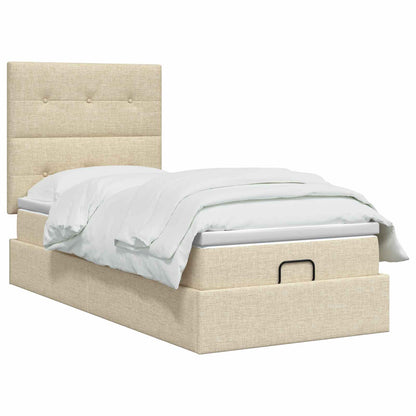 Letto Ottomano con Materasso e LED Crema 90 x 190 cm Tessuto