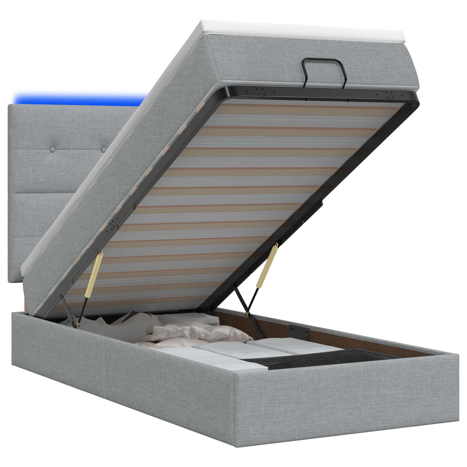 Letto Ottomano con Materasso e LED Grigio Chiaro 90 x 200 cm | homemem39