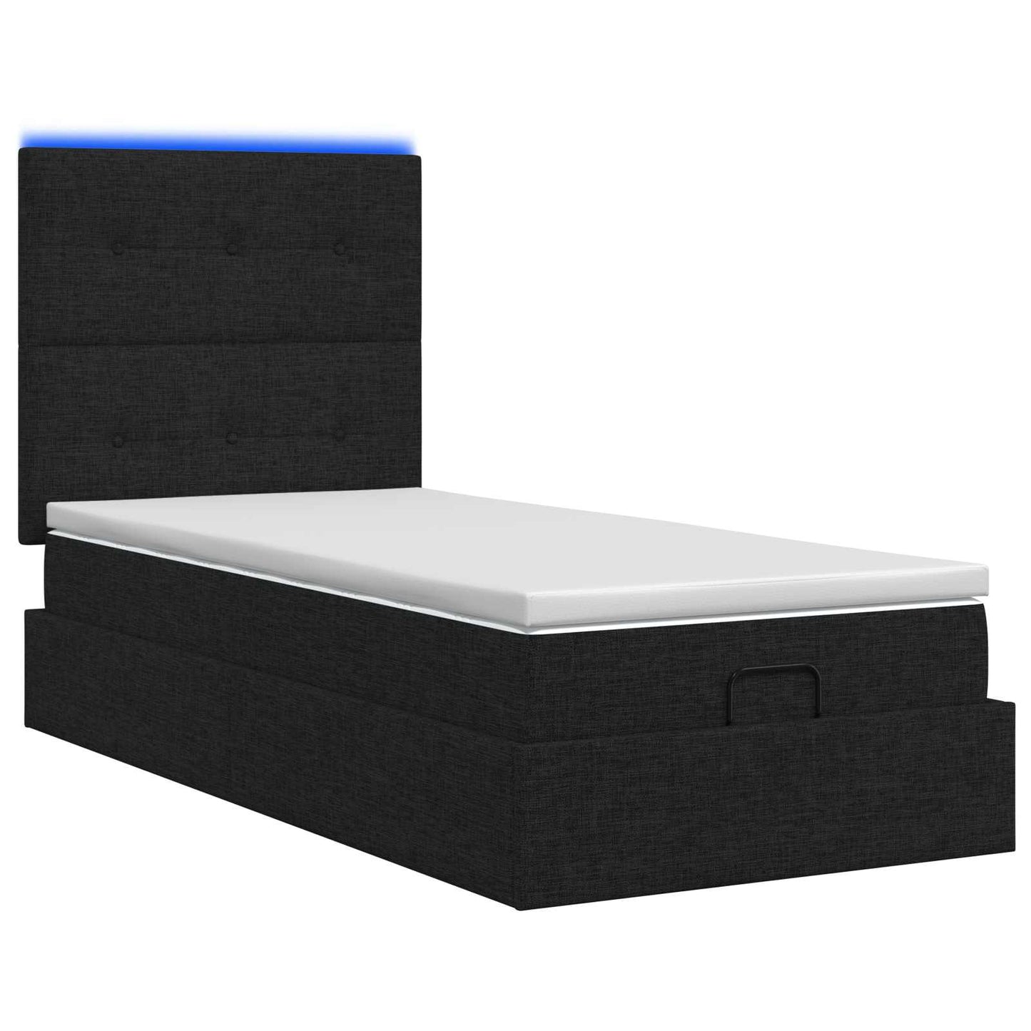 Letto Ottomano con Materasso e LED Nero 90 x 200 cm Tessuto