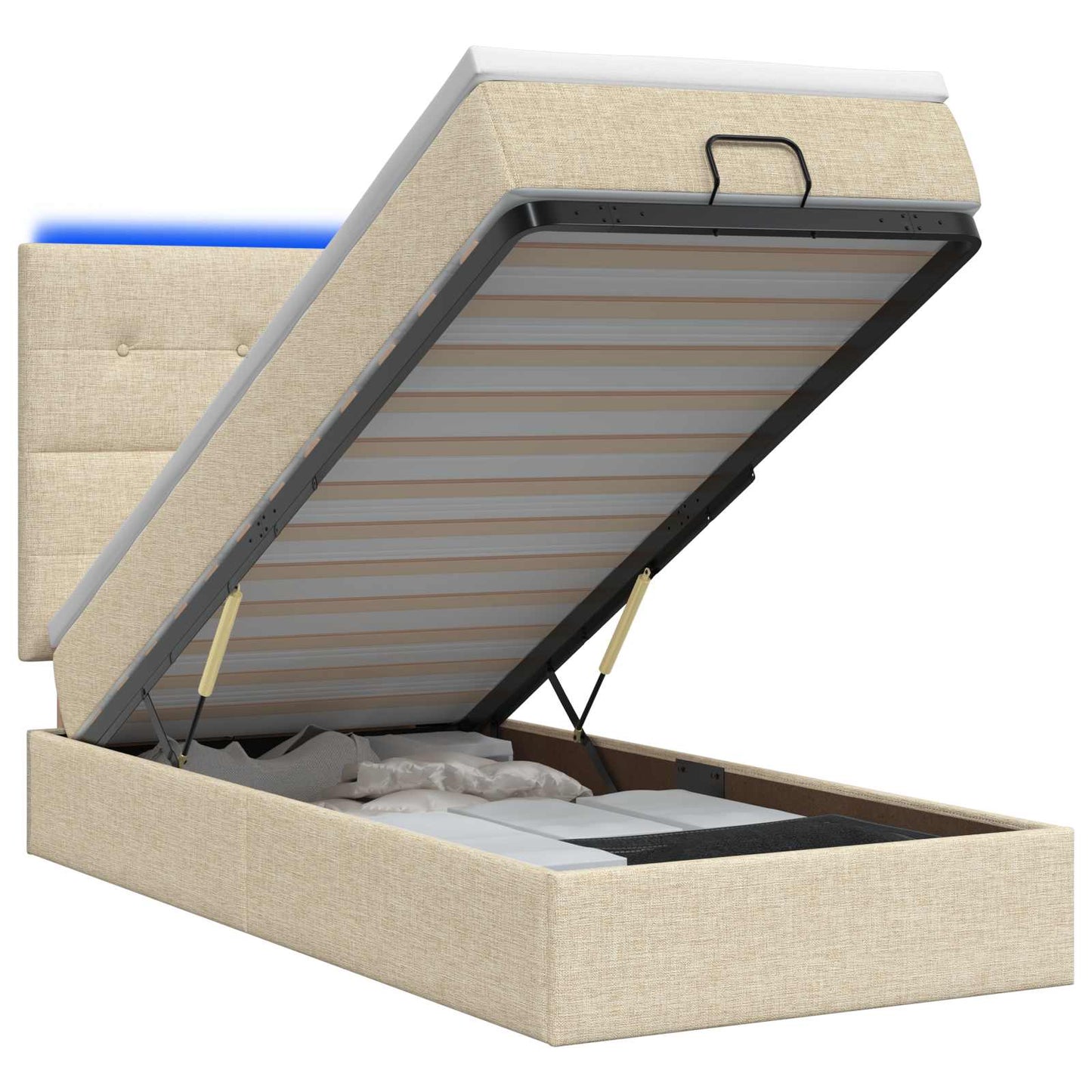 Letto Ottomano con Materasso e LED Crema 90 x 200 cm Tessuto