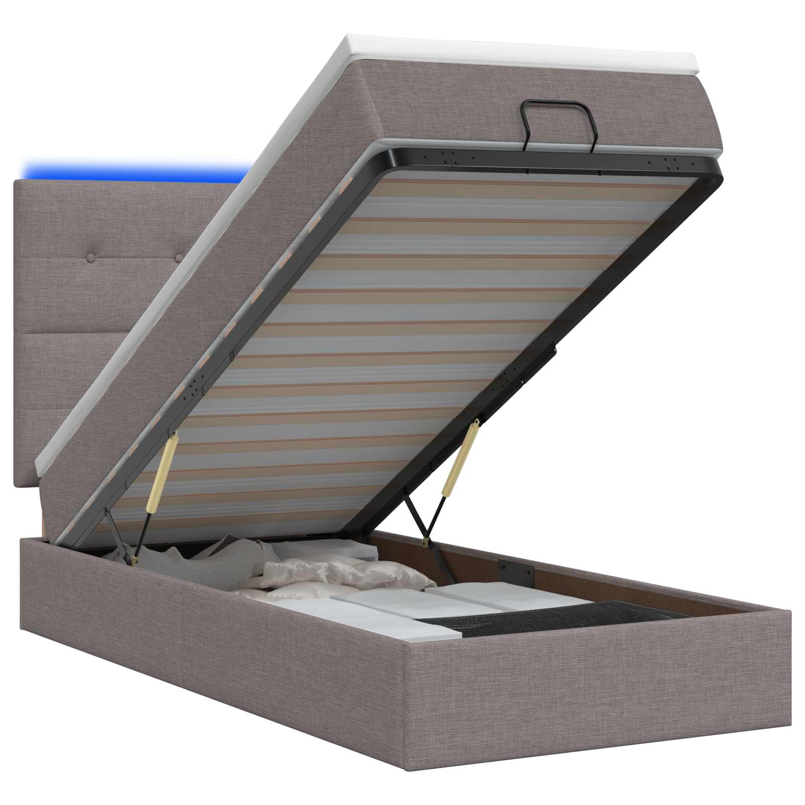 Letto Ottomano con Materasso e LED Tortora 100 x 200 cm Tessuto | homemem39