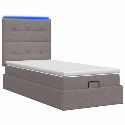 Letto Ottomano con Materasso e LED Tortora 100 x 200 cm Tessuto | homemem39