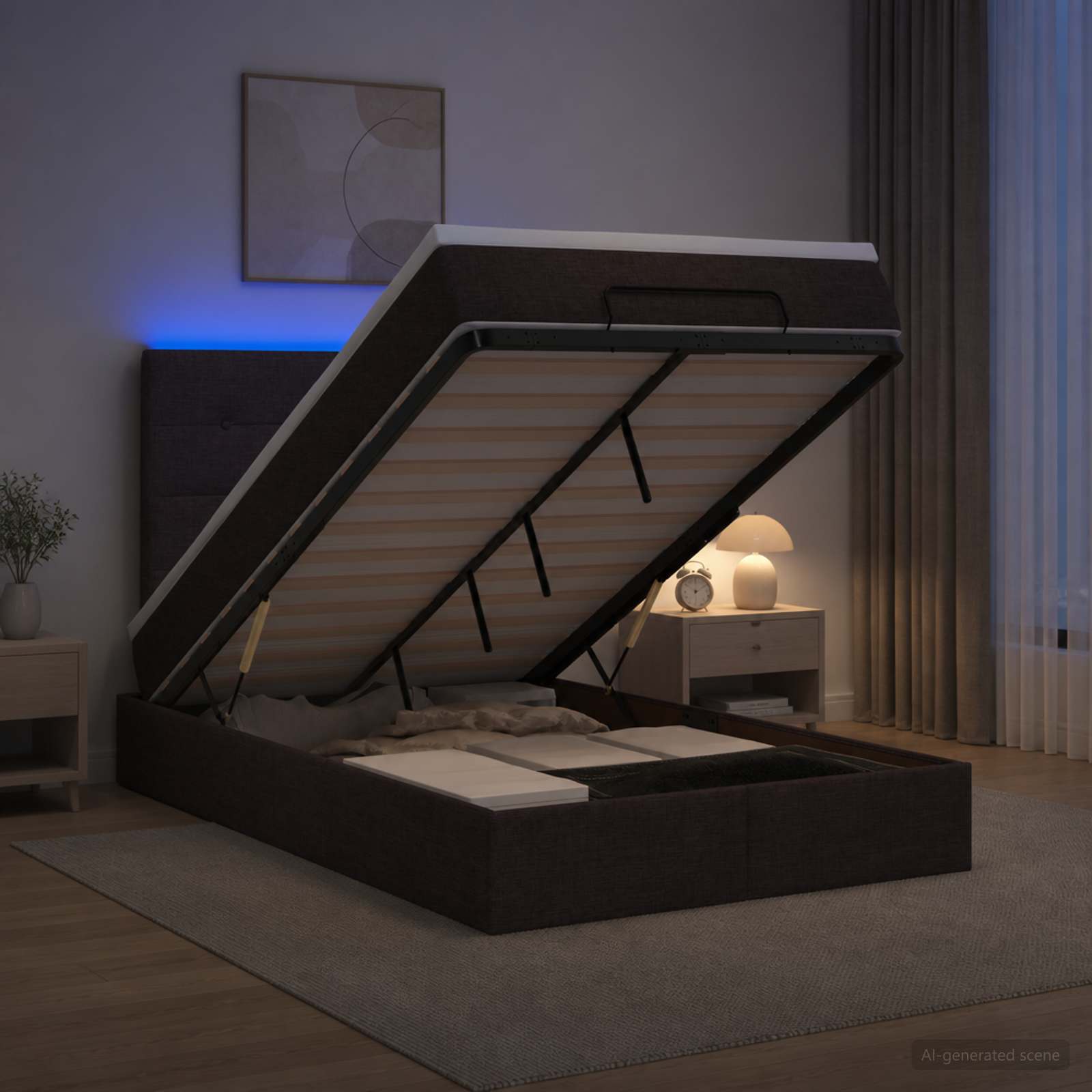Letto Ottomano con Materasso e LED Marrone Scuro 120 x 190 cm | homemem39