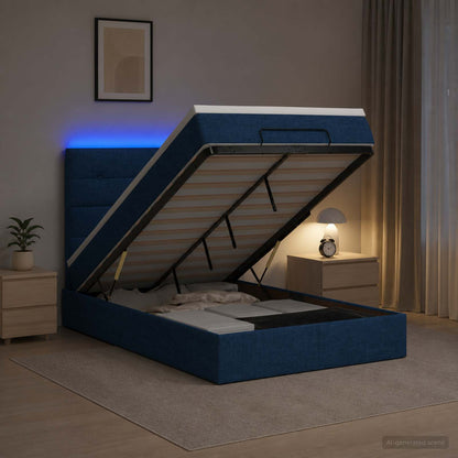 Letto Ottomano con Materasso e LED Blu 120 x 200 cm Tessuto