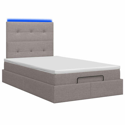 Letto Ottomano con Materasso e LED Tortora 120 x 200 cm Tessuto | homemem39