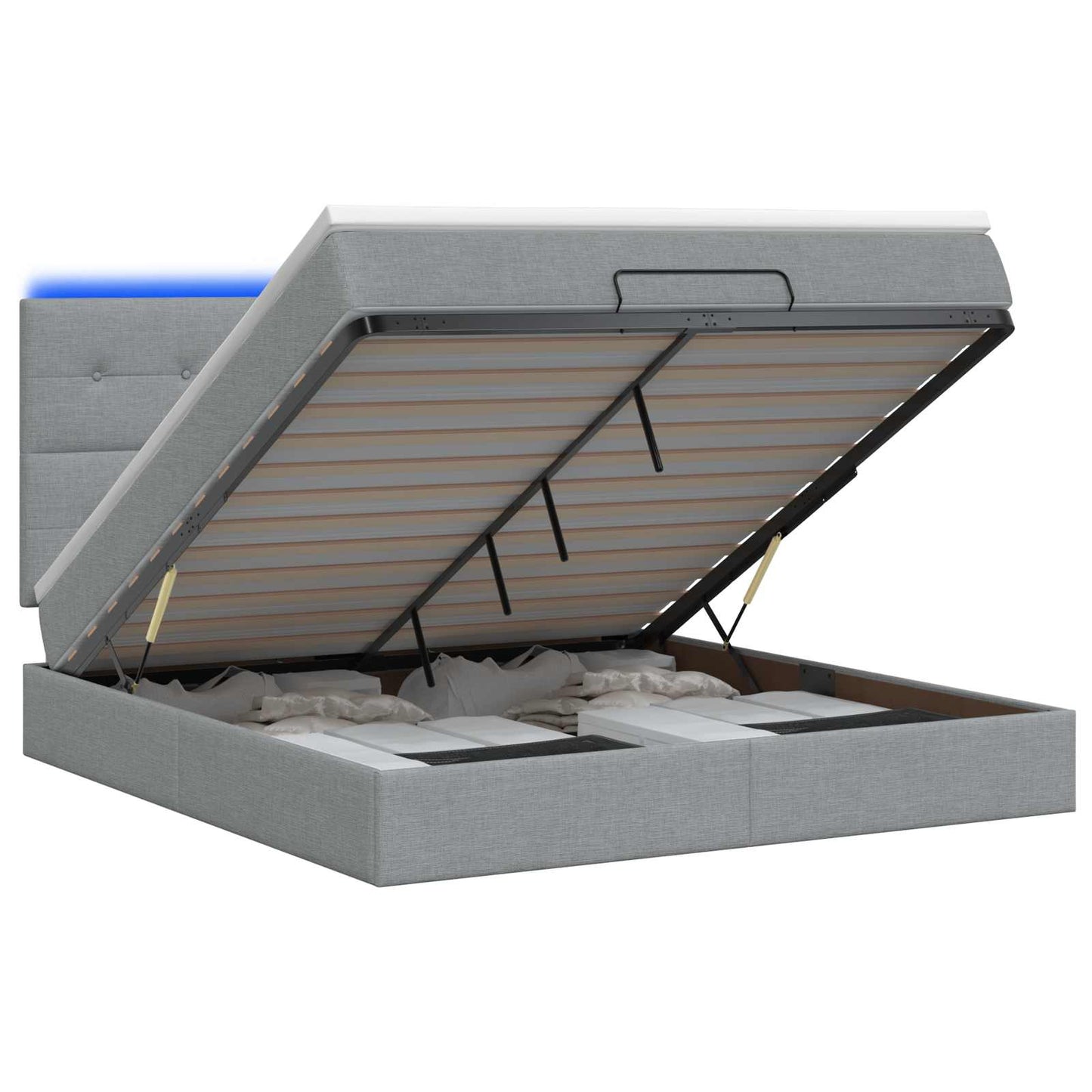 Letto Ottomano con Materasso e LED Grigio Chiaro 140 x 190 cm | homemem39