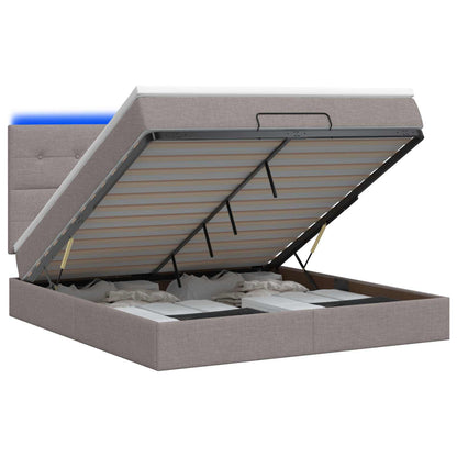 Letto Ottomano con Materasso e LED Tortora 140 x 190 cm Tessuto | homemem39