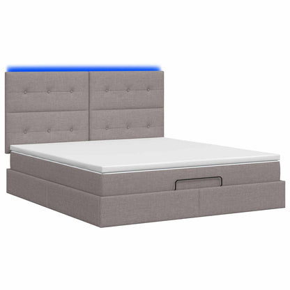 Letto Ottomano con Materasso e LED Tortora 140 x 190 cm Tessuto | homemem39