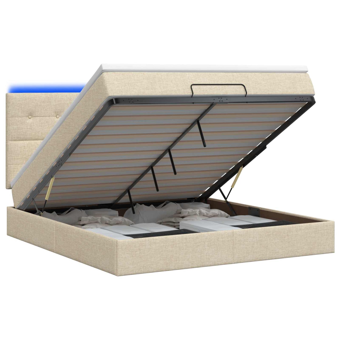 Letto Ottomano con Materasso e LED Crema 140 x 190 cm Tessuto