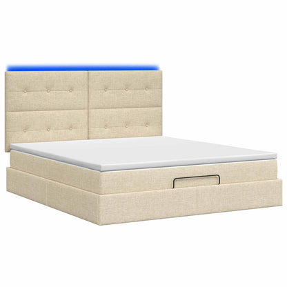 Letto Ottomano con Materasso e LED Crema 140 x 190 cm Tessuto