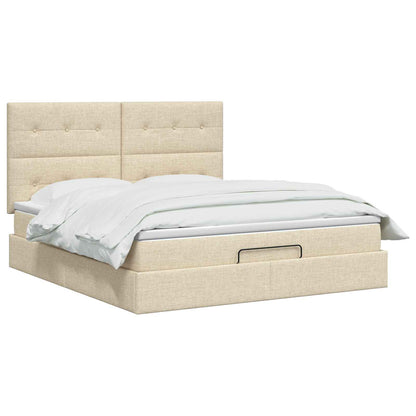 Letto Ottomano con Materasso e LED Crema 140 x 190 cm Tessuto