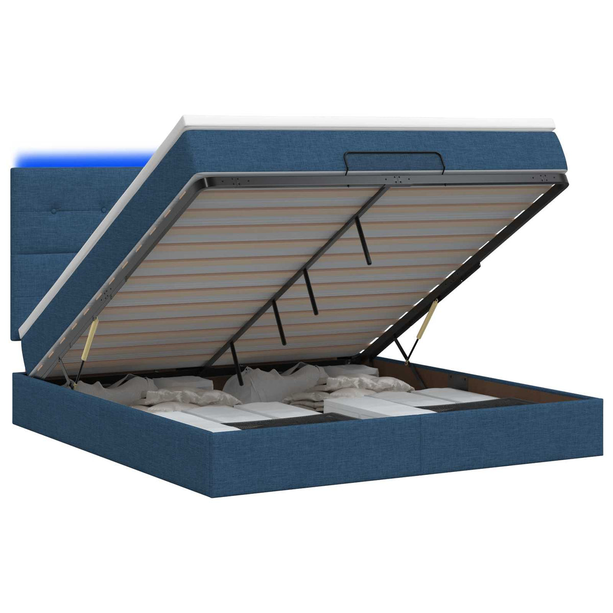 Letto Ottomano con Materasso e LED Blu 140 x 190 cm Tessuto | homemem39