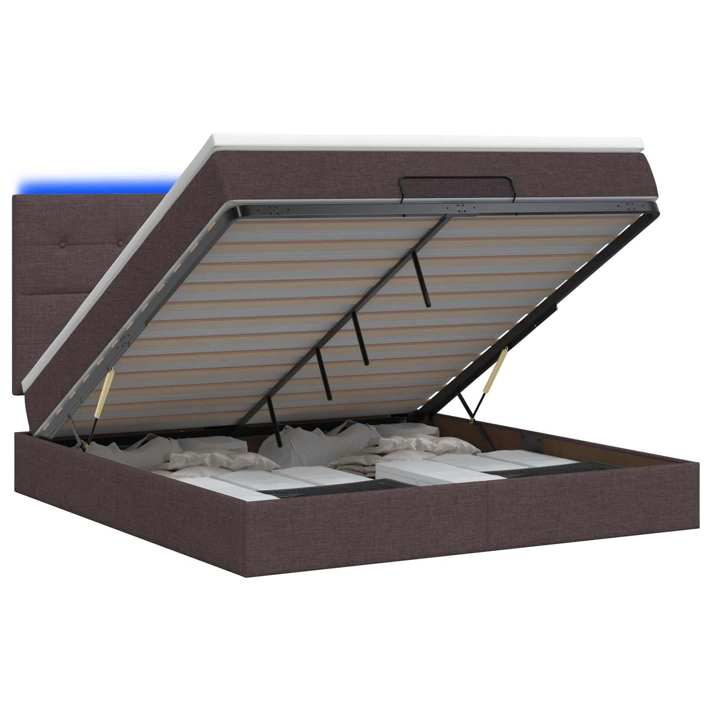Letto Ottomano con Materasso e LED Marrone Scuro 140 x 200 cm | homemem39
