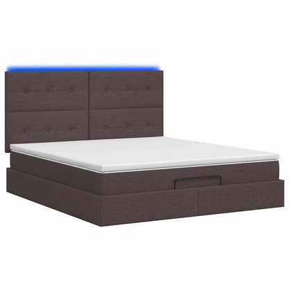 Letto Ottomano con Materasso e LED Marrone Scuro 140 x 200 cm | homemem39