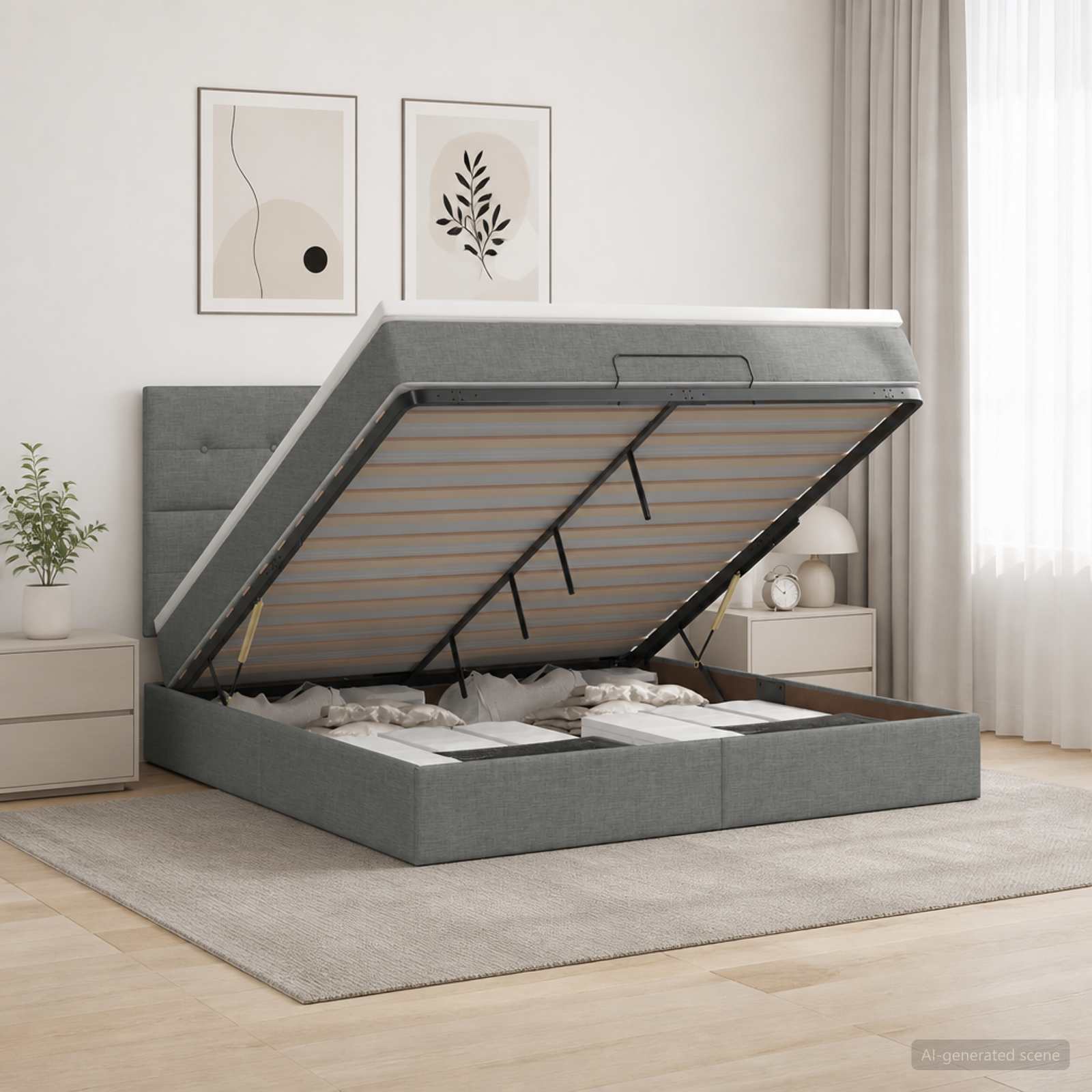 Letto ottomano con materasso Grigio Scuro 180 x 200 cm Tessuto | homemem39