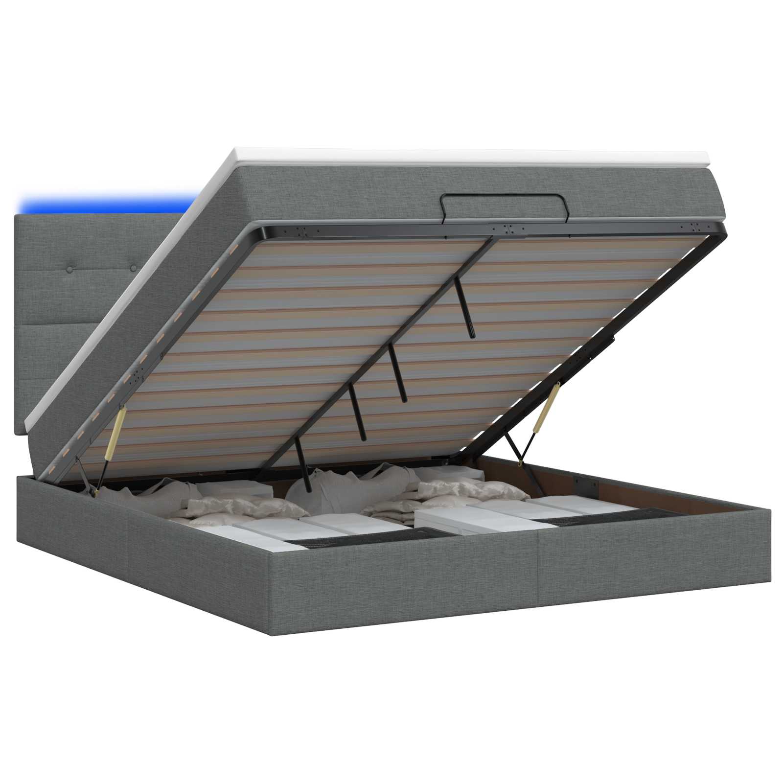 Letto Ottomano con Materasso e LED Grigio Scuro 180 x 200 cm | homemem39